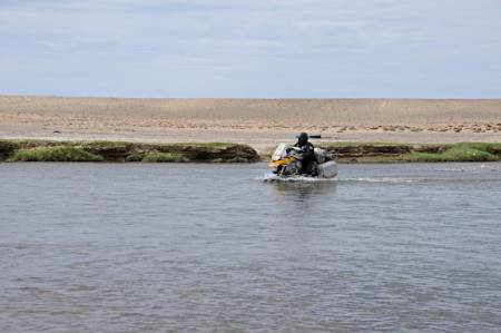 Bike in water, Mongolia.