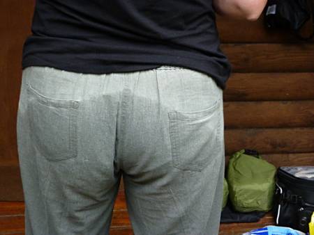 Does my bum look wet in this ? Results of wearing Dainese 'all weather' pants for 2 hours in heavy rain.