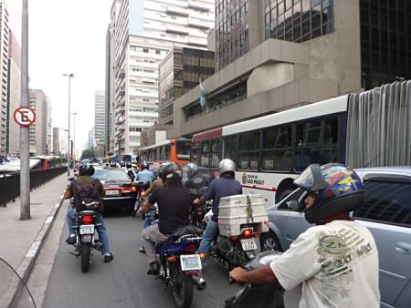 Bike couriers in Sao Paulo, Brazil.