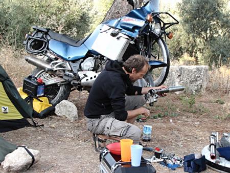 Fixing the bike.