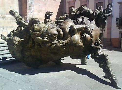 Giant Head In Front Of Zacatecas Cathedral.