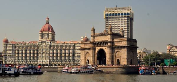 The Gateway to India with the Taj Palace Hotel in the background.