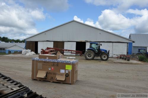 Bike in box at the farm.