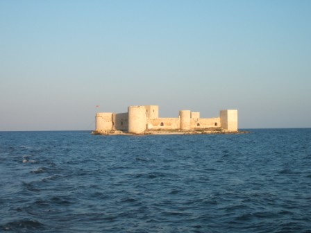 Castle in the middle of the sea in Kizkalesi, Turkey.