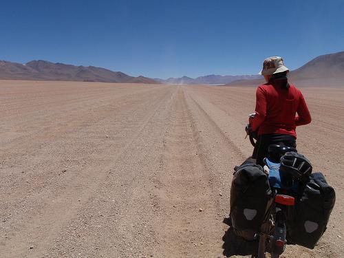 Ping-Yi on the washboard road.