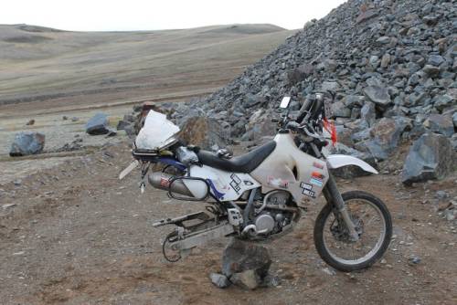 Mongolian rocks and bike.