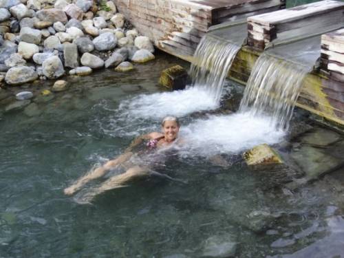 Sara enjoyin gthe hot springs at Liard.