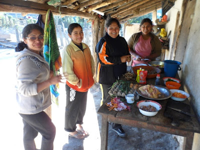 Women learning to cook chicken fried rice.