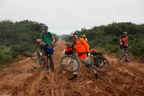 Bicycles in mud in Tanzania.
