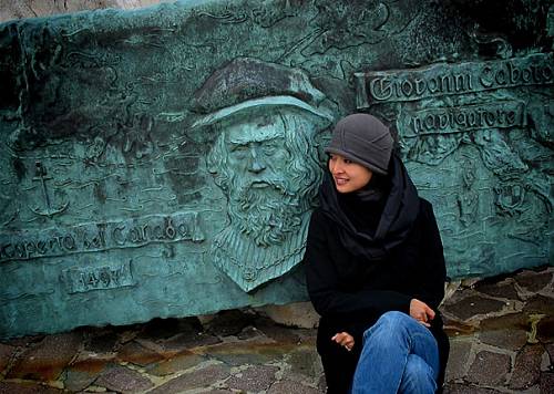 Nita at the John Cabot monument in Gaeta, Italy.