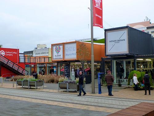 Shipping container shopping, Christchurch, New Zealand.