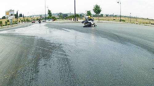 Bike slides in oil in Fes, Morocco.