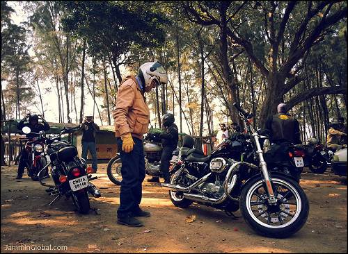 Ted Simon with bikes in India.