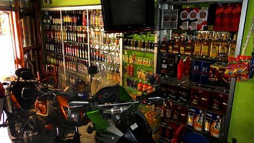 Bikes in liquor store.