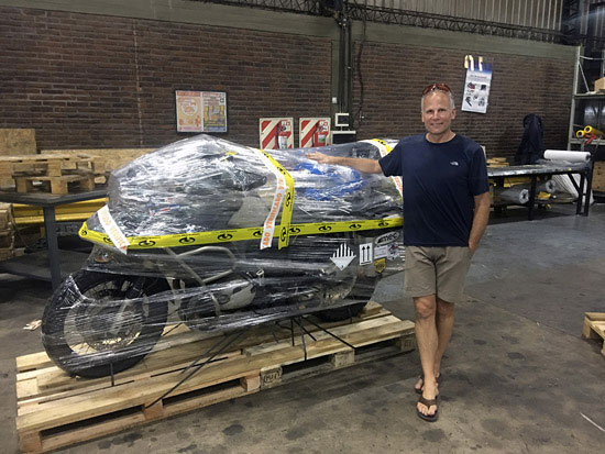 Marc Ouellet and bike, ready to ship from Argentina.