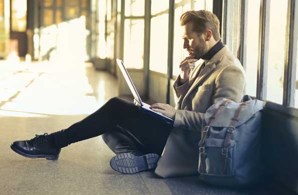 Business traveler working at an airport