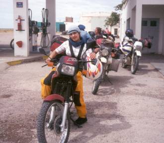 Ana Maria in a Patagonia gas station.
