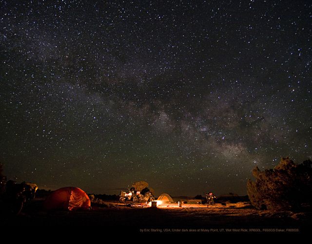by Eric Starling, USA; Under dark skies at Muley Point, UT, Wet West Ride; XR650L, F650GS Dakar, F800GS.