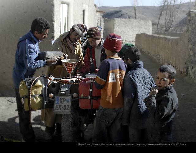 by Matjaz Prosen, Slovenia; 'Gas station' in high Atlas mountains, riding through Morocco and Mauritania; KTM 690 Enduro.