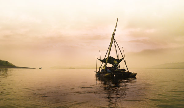 Photo by Dylan Samarawickrama (Switzerland) of his raft, The Courage of Bridget - Anchored in Brujas, Panama, during a RTW 2010-2013 - BMW 1150 ADV.