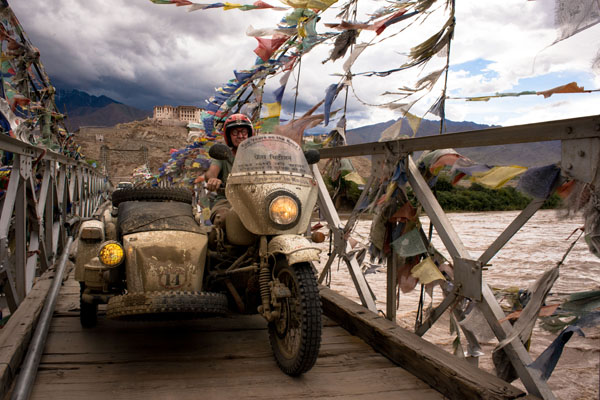Photo of Hubert Kriegel by Behzad Larry (India) - Just south of Leh in the Himalayas, India, during the summer 2015 - Ural sidecar. www.thetimelessride.com.