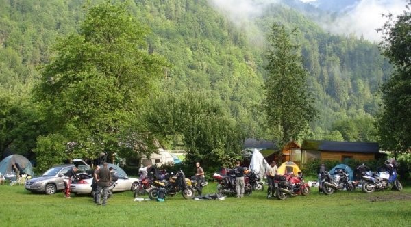 Campers at Gasthof Eschau, Austria.