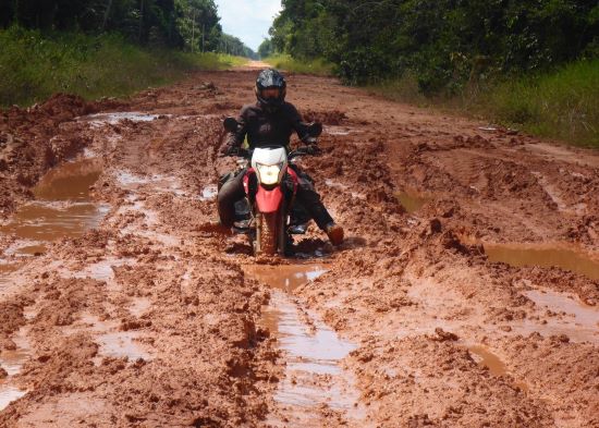 Joshua Steinberg, Motorcycle bogged down on very muddy road