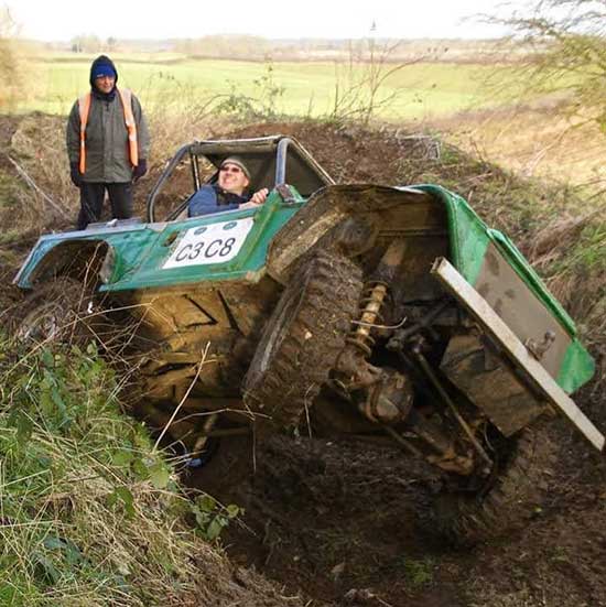 Simon Watson finds himself in the ditch, Land Rover Trials.