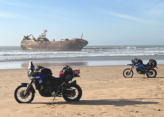 Tom Possod, shipwreck and motorcycle.