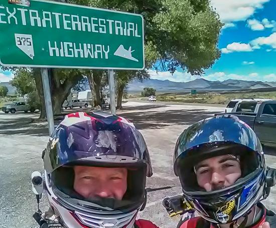 Joe and Garrett McCullough on the Extraterrestrial Highway.