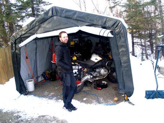 Bostjan Skrlj camping in snow.