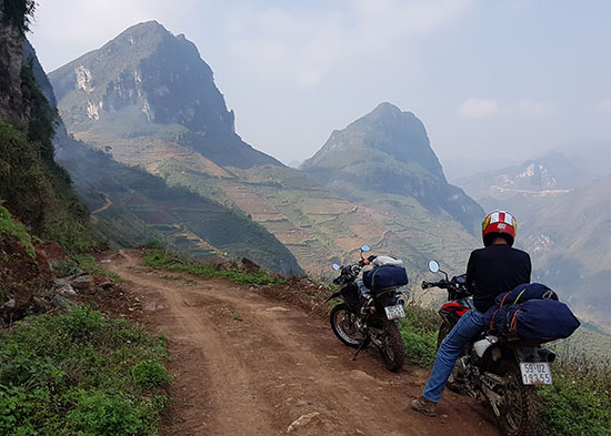 Mountain and valley vista from motorcycles, Vietnam.