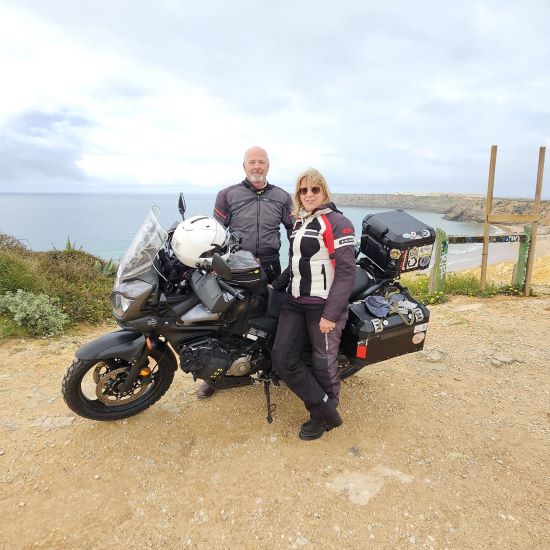 Carrie and Glen Cullen with Pepe, their motorcycle.