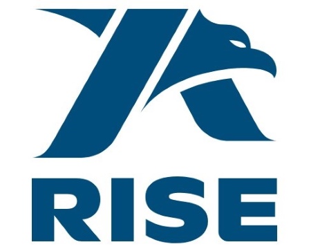 RISE Outdoor logo, blue vertical.