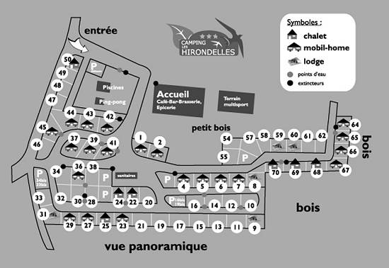 Les Hirondelles camping map.