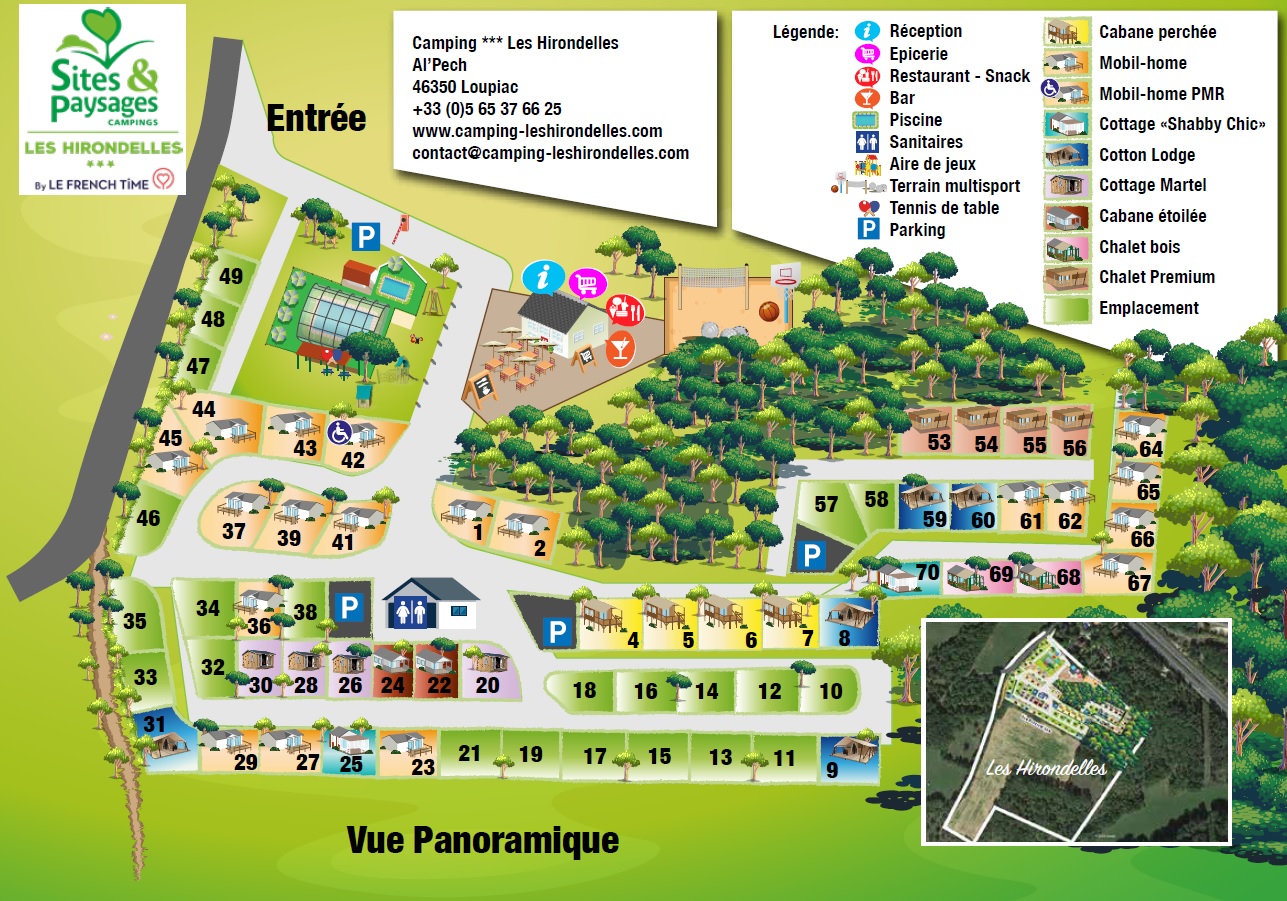 Les Hirondelles camping map.