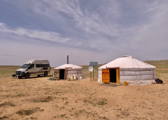 Nicolas Stainer, camper van next to Mongolian yurts.