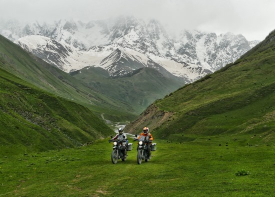 Werner Zwick, Two motorcycle riders on grassy steppe.