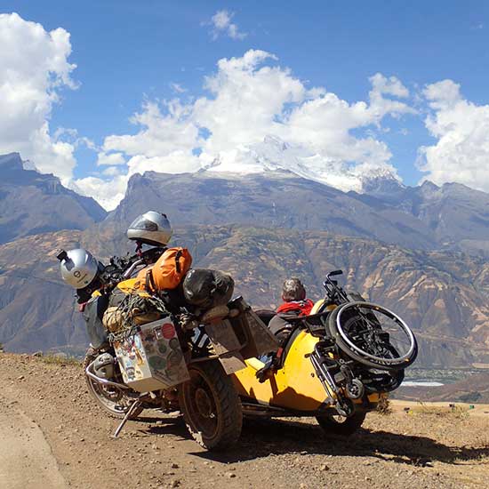 Heike and Toshi. Sidecar in the mountains.