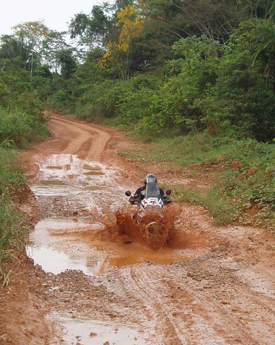 A wet and muddy motorcycle ride