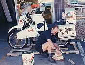 Grant preparing the bike for shipping from Cape Town to Buenos Aires.