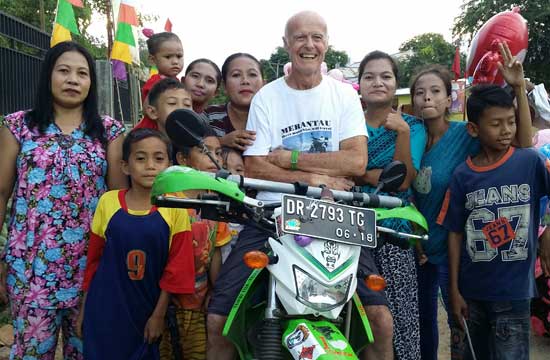 Steve Campbell with locals in Sape, Sumbawa.