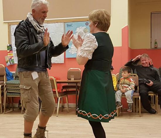 Billy Ward learns Irish dancing at HU Ireland 2016.