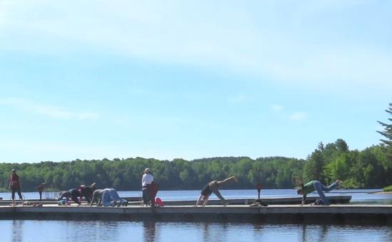Yoga on the dock by the lake at HU Ontario 2016.