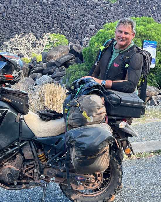Gary Wood with his adventure motorcycle.