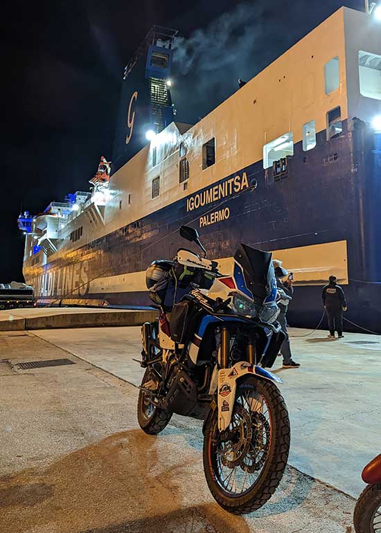 Dan Mihai, Igoumenitsa ferry and motorcycle at night