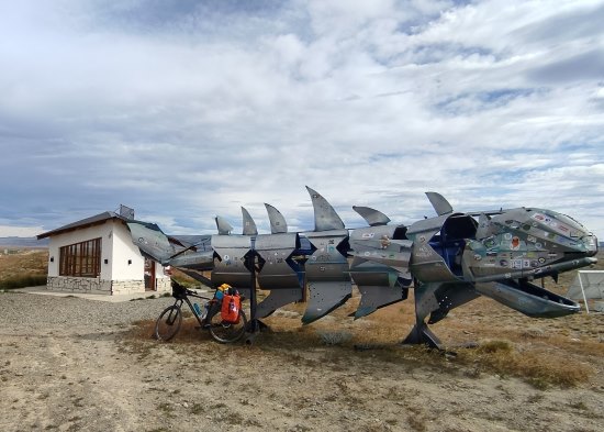 Lucian Crisan, metal sculpture and bicycle.