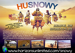 Horizons Unlimited Snowy Mountains 2018 postcard.