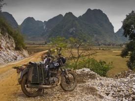 Lucy on a farm road in SE Asia. 