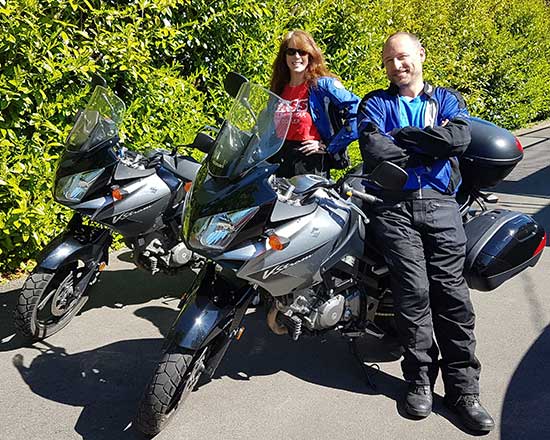 Angela and Michael Greer with their motorcycles